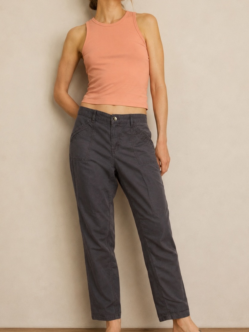 LOFT Gray Linen Cotton Blend Utility Cargo Pants Size 6